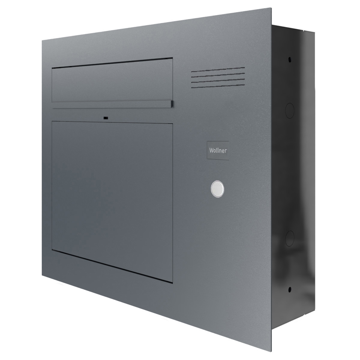 Design flush-mounted letterbox GRIMM - colour of your choice with preparation for camera and intercom system on the right Design flush-mounted letterbox GRIMM - colour of your choice with preparation for camera and intercom system on the right