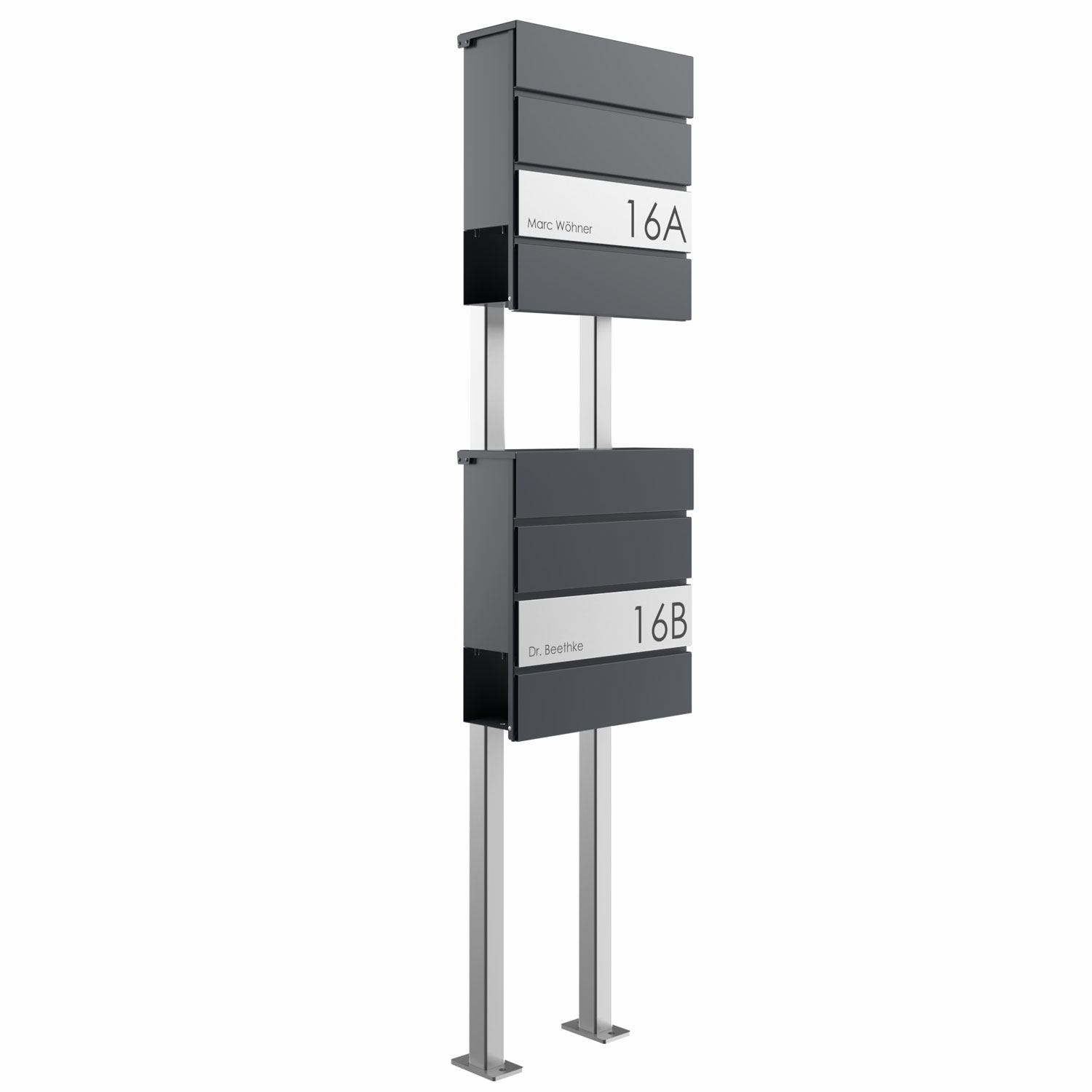 2er Standbriefkasten KANT Edition mit Zeitungsfach - Design Elegance 1 - RAL 7016 anthrazitgrau