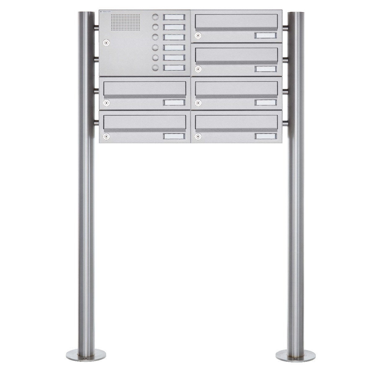 6-post letterbox design BASIC 385-VA ST-R with bell box - stainless steel V2A, polished 6-post letterbox design BASIC 385-VA ST-R with bell box - stainless steel V2A, polished