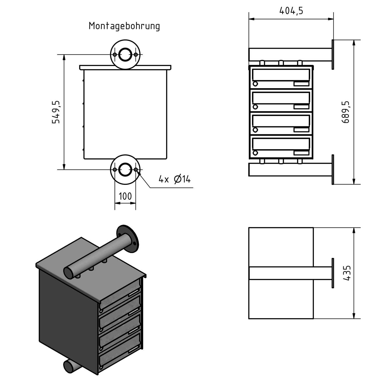 4er Edelstahl Briefkastenanlage Design BASIC Plus 385XW zur seitlichen Wandmontage - RAL nach Wahl 4er Edelstahl Briefkastenanlage Design BASIC Plus 385XW zur seitlichen Wandmontage - RAL nach Wahl