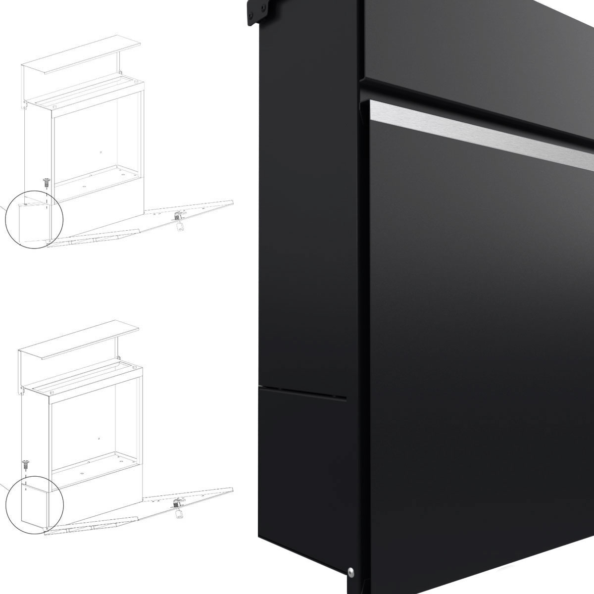 Buzón de suelo KANT Edition con compartimento para periódicos - Diseño 3 - RAL 9005 negro azabache