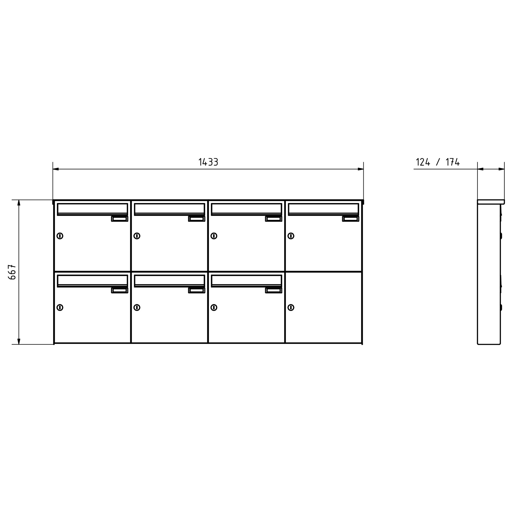 7-piece 2x4 stainless steel surface-mounted letterbox design BASIC Plus 382XA AP - RAL of your choice