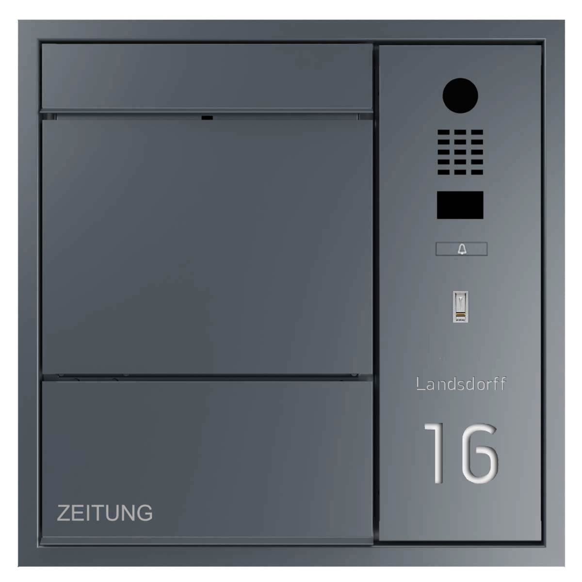 Cassetta per le lettere da incasso di design GOETHE UP laterale con vano portagiornali - Videocitofono DoorBird - RAL a scelta