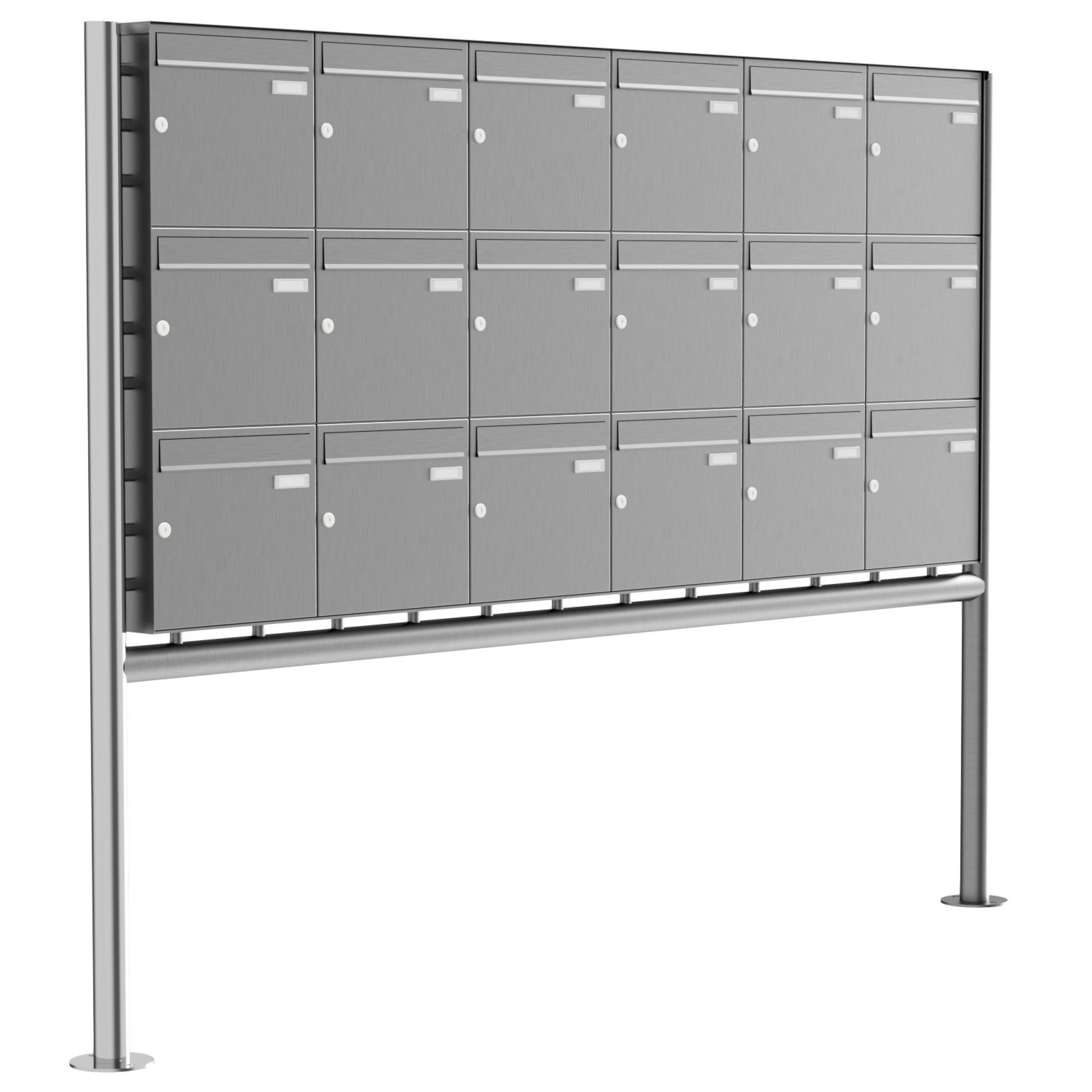 18er 3x6 Edelstahl Standbriefkasten Design BASIC Plus 381X ST-R - Edelstahl V2A geschliffen
