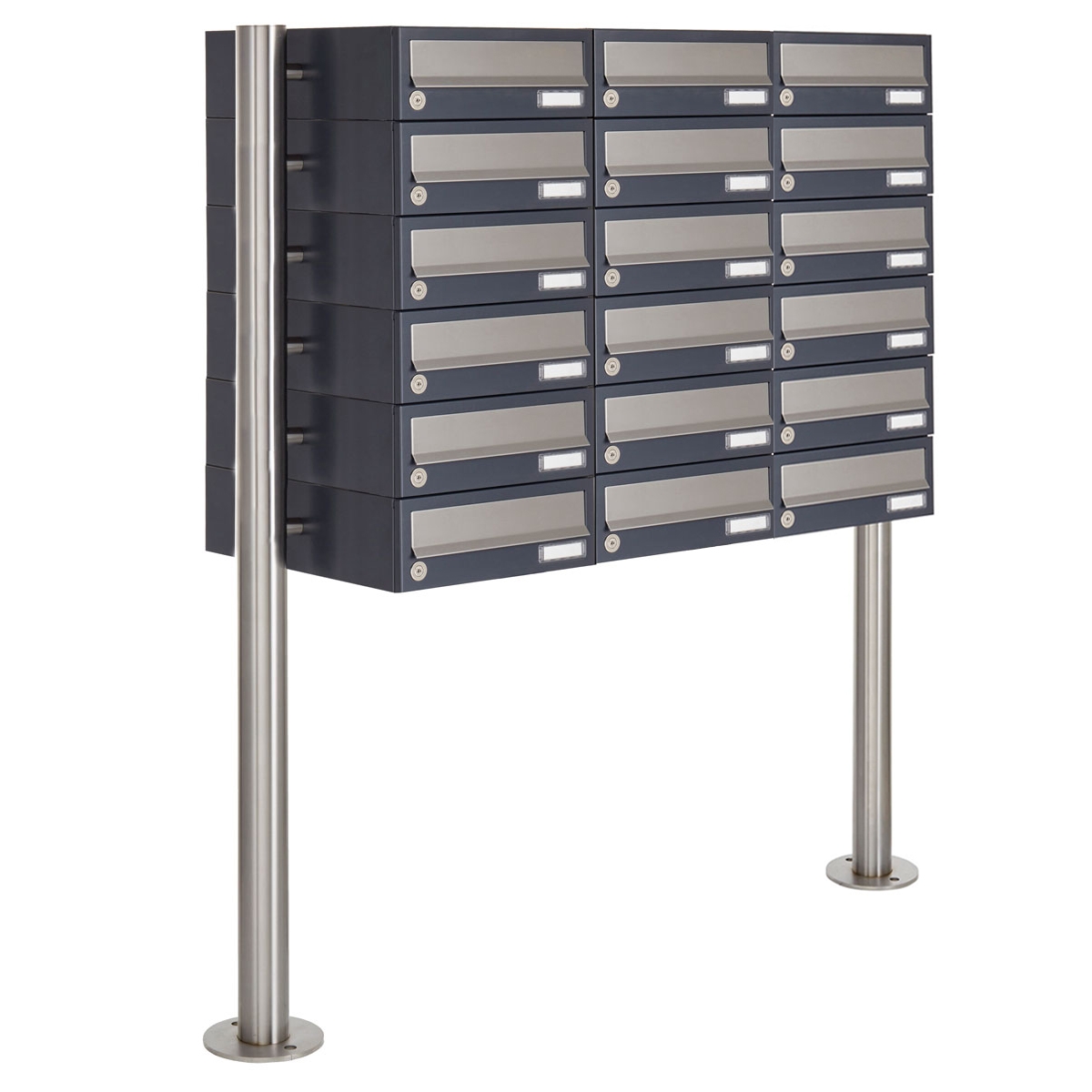 18er 6x3 Briefkastenanlage freistehend Design BASIC 385 ST-R - Edelstahl-RAL 7016 anthrazitgrau
