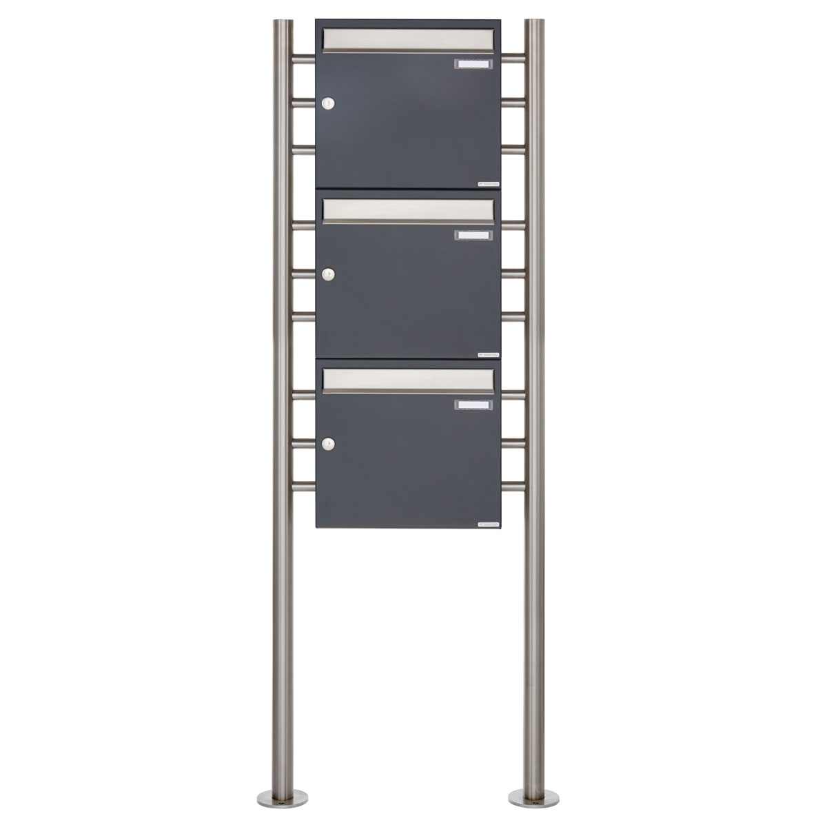 3er 3x1 letterbox system freestanding Design BASIC 381 ST-R - stainless steel RAL 7016 anthracite grey 3er 3x1 letterbox system freestanding Design BASIC 381 ST-R - stainless steel RAL 7016 anthracite grey