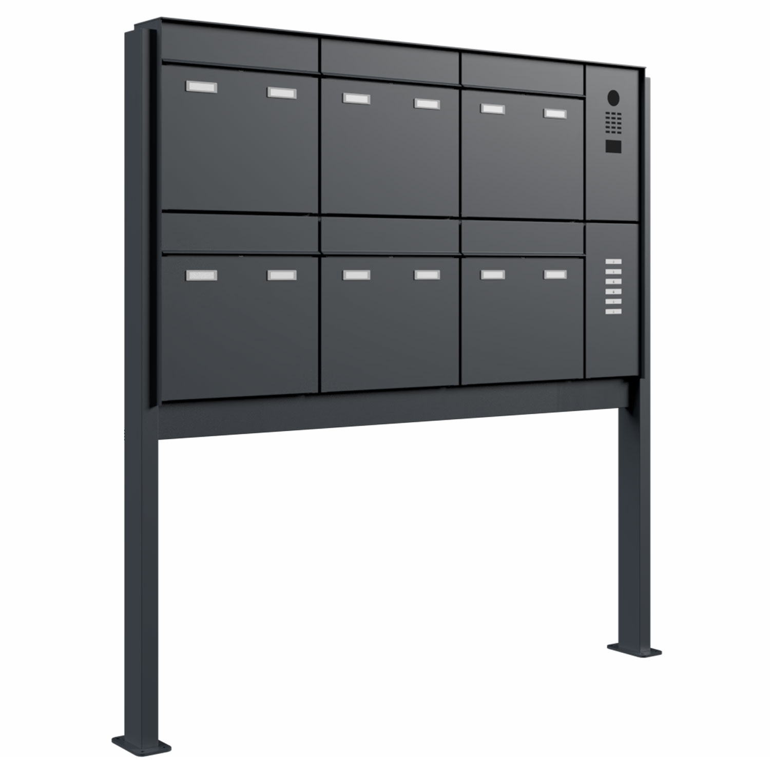 6-delige design brievenbuszuil GOETHE ST-Q rechts met DoorBird video intercom - RAL naar keuze