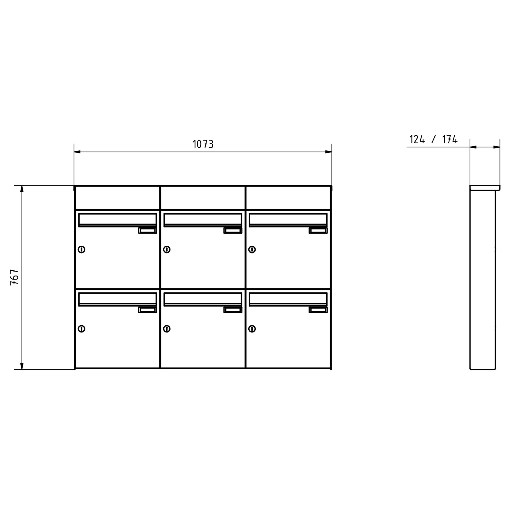 6er 3x2 RVS opbouwbrievenbus BASIC Plus 382XA AP met brievenbus - roestvrij staal V2A