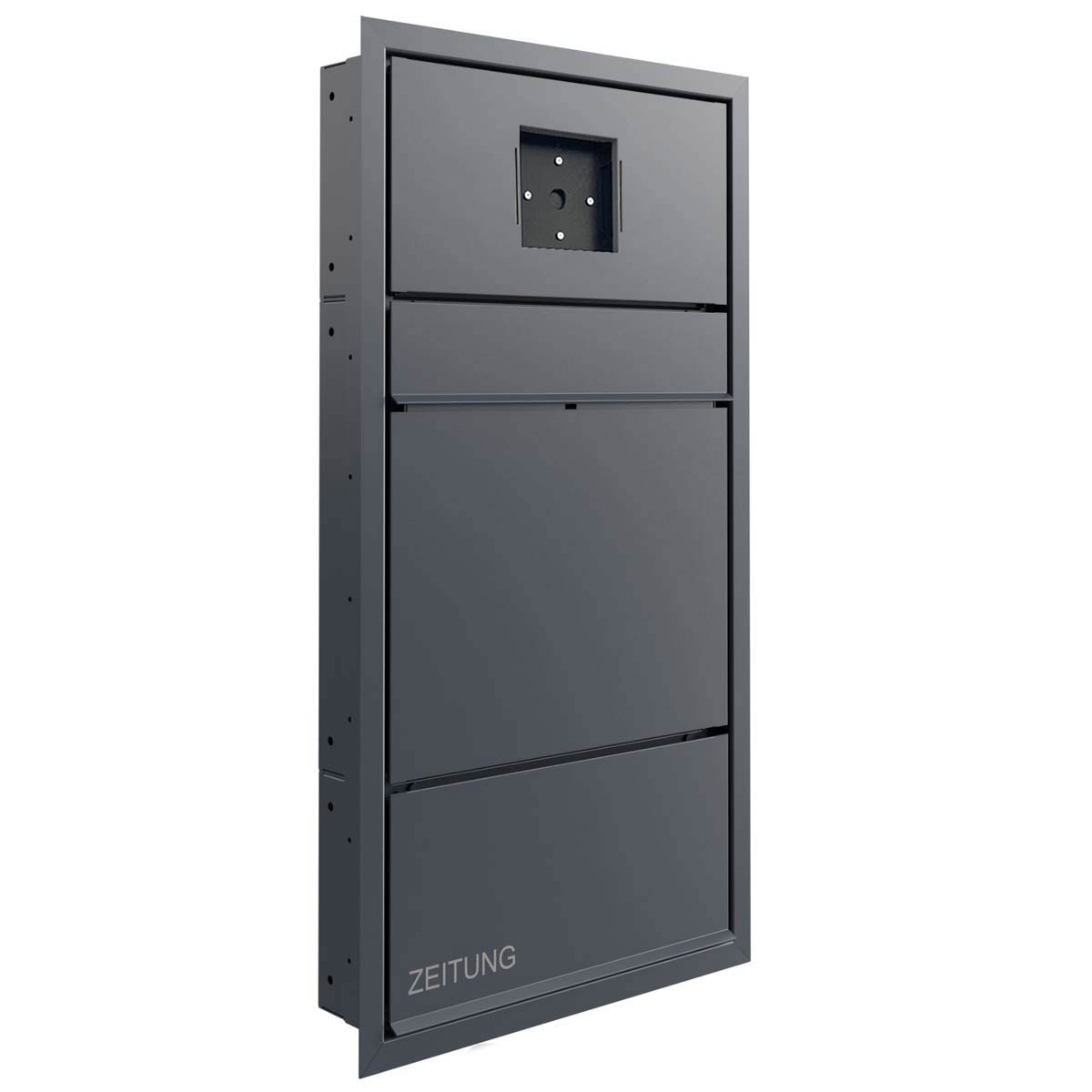 Design flush-mounted letterbox GOETHE UP with newspaper compartment - RAL of your choice - LOXONE Intercom prepared