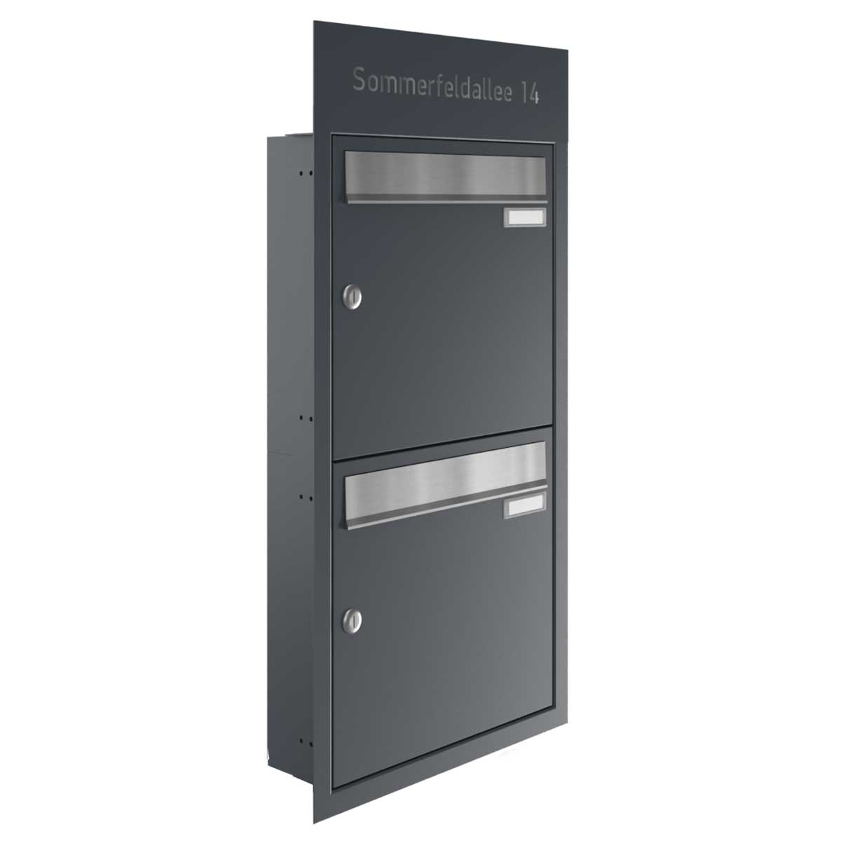 2er 1x2 Unterputz Briefkastenanlage BASIC - Edition NELLY - BI-Color VA-RAL 7016 anthrazitgrau