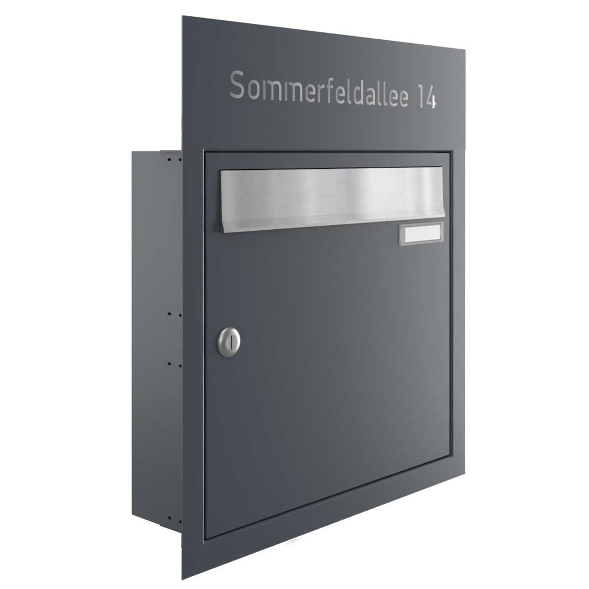 1 flush-mounted letterbox system BASIC - Edition NELLY - BI-Color VA-RAL 7016 anthracite grey 1 flush-mounted letterbox system BASIC - Edition NELLY - BI-Color VA-RAL 7016 anthracite grey
