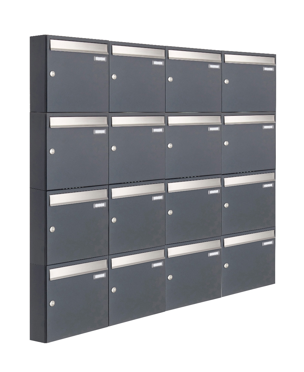 16 Sistema di cassette per le lettere da appoggio 4x4 Design BASIC 382 AP - acciaio inox RAL 7016 grigio antracite