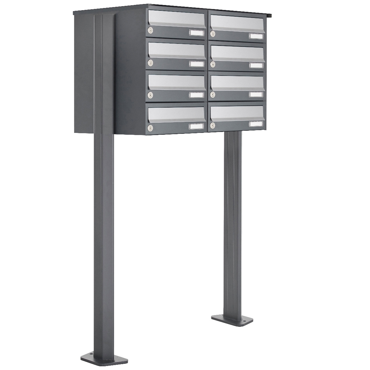 8er Briefkastenanlage freistehend Design BASIC 385P ST-T - Edelstahl-RAL 7016 anthrazitgrau