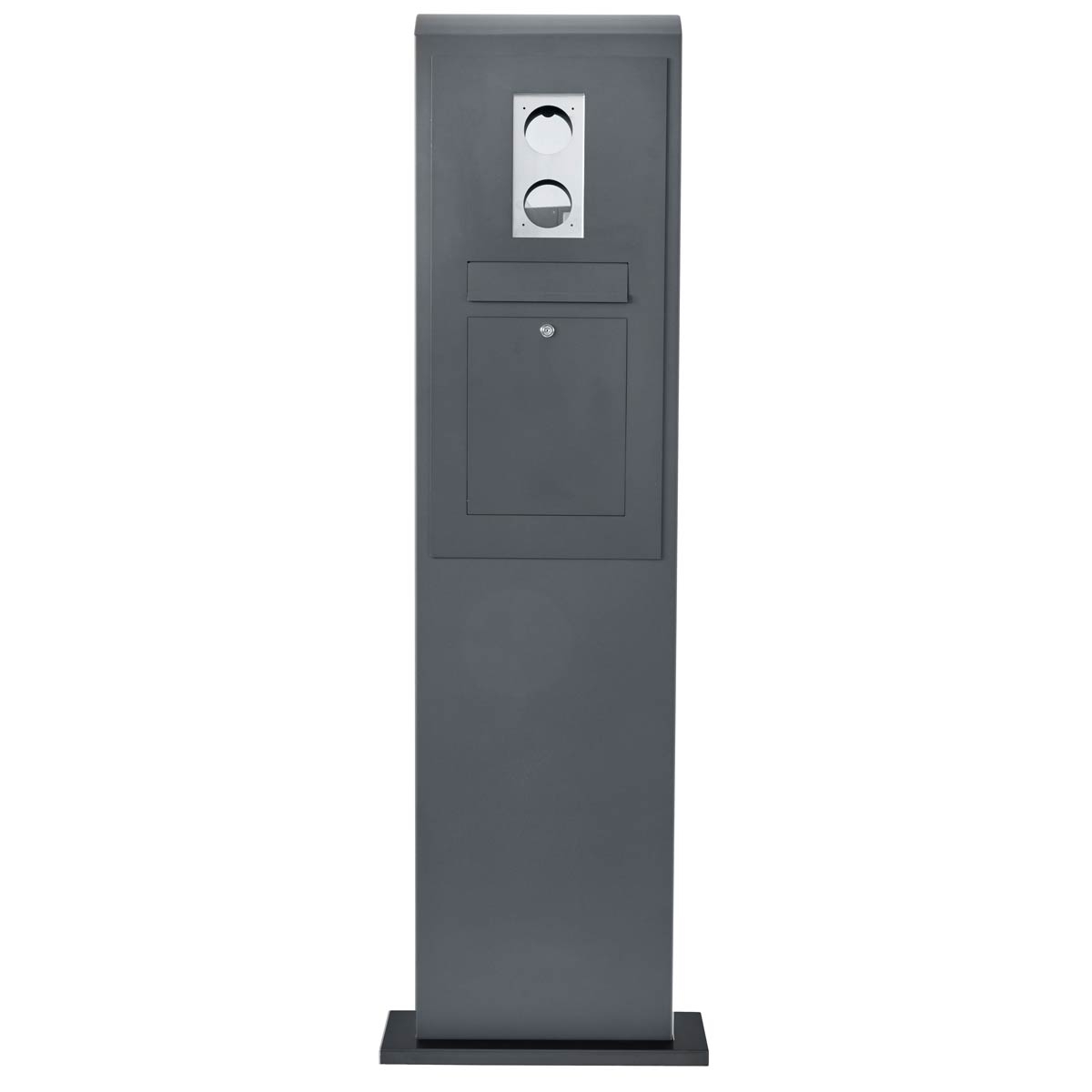 Edelstahl Briefkastensäule Designer Modell - Runddach - RAL 7016 anthrazitgrau - GIRA System 106 - 2-fach vorbereitet Edelstahl Briefkastensäule Designer Modell - Runddach - RAL 7016 anthrazitgrau - GIRA System 106 - 2-fach vorbereitet