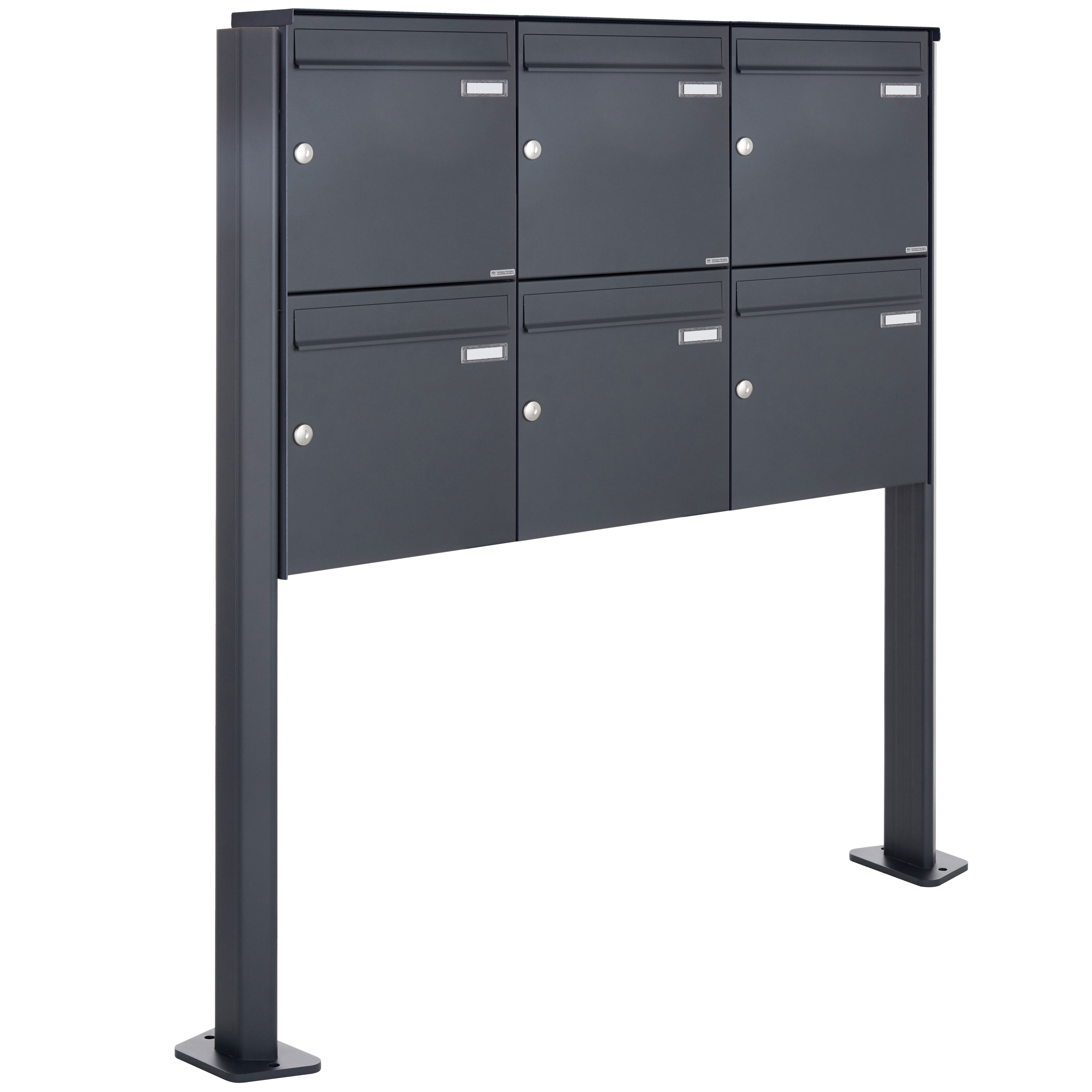 6er 3x2 Edelstahl Standbriefkasten Design BASIC Plus 380X ST-T - RAL nach Wahl
