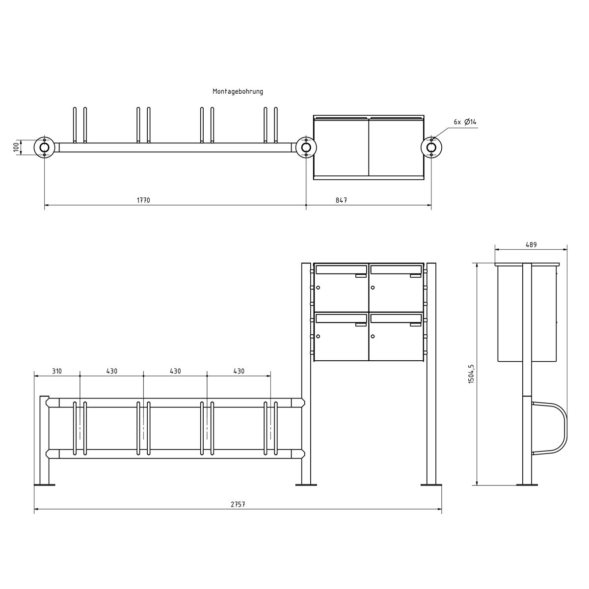 cbe3d8ddd395a164a65cc8555796dd2082a28666 4er Edelstahl Fahrradständer ACHIM mit Schließfächer - Edelstahl V2A geschliffen