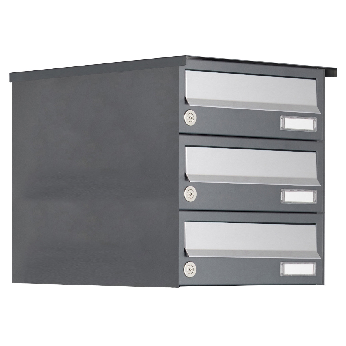 3er Aufputz Briefkastenanlage Design BASIC 385A AP - Edelstahl-RAL 7016 anthrazitgrau