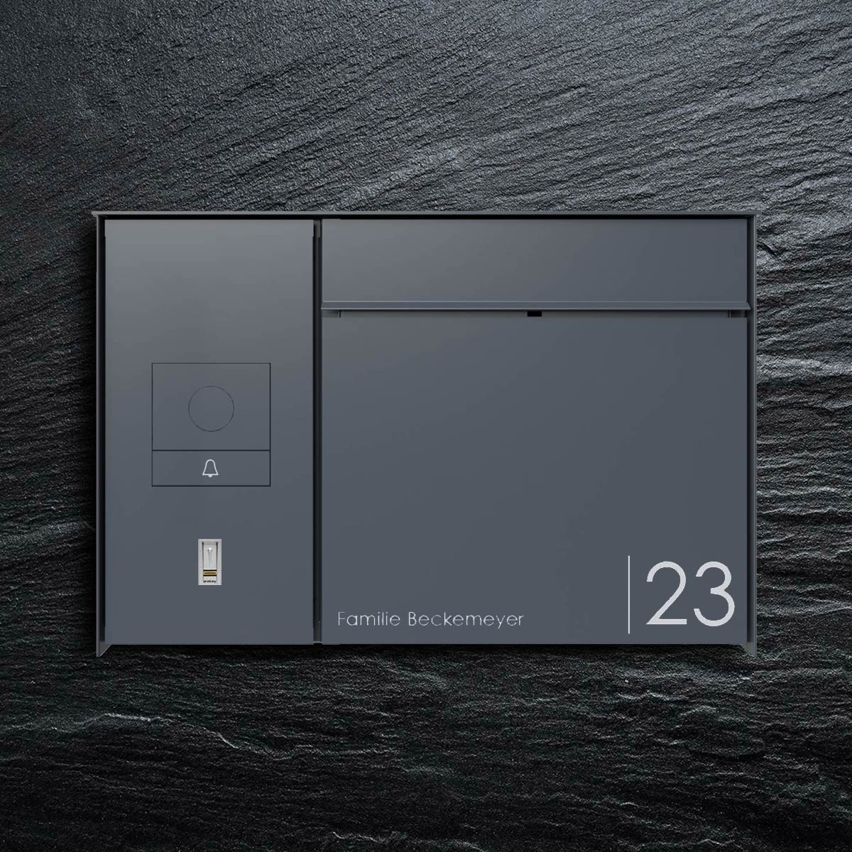 Design Aufputz Briefkasten GOETHE AP seitlich mit GIRA System 106 - RAL nach Wahl - AUDIO Komplettset Design Aufputz Briefkasten GOETHE AP seitlich mit GIRA System 106 - RAL nach Wahl - AUDIO Komplettset