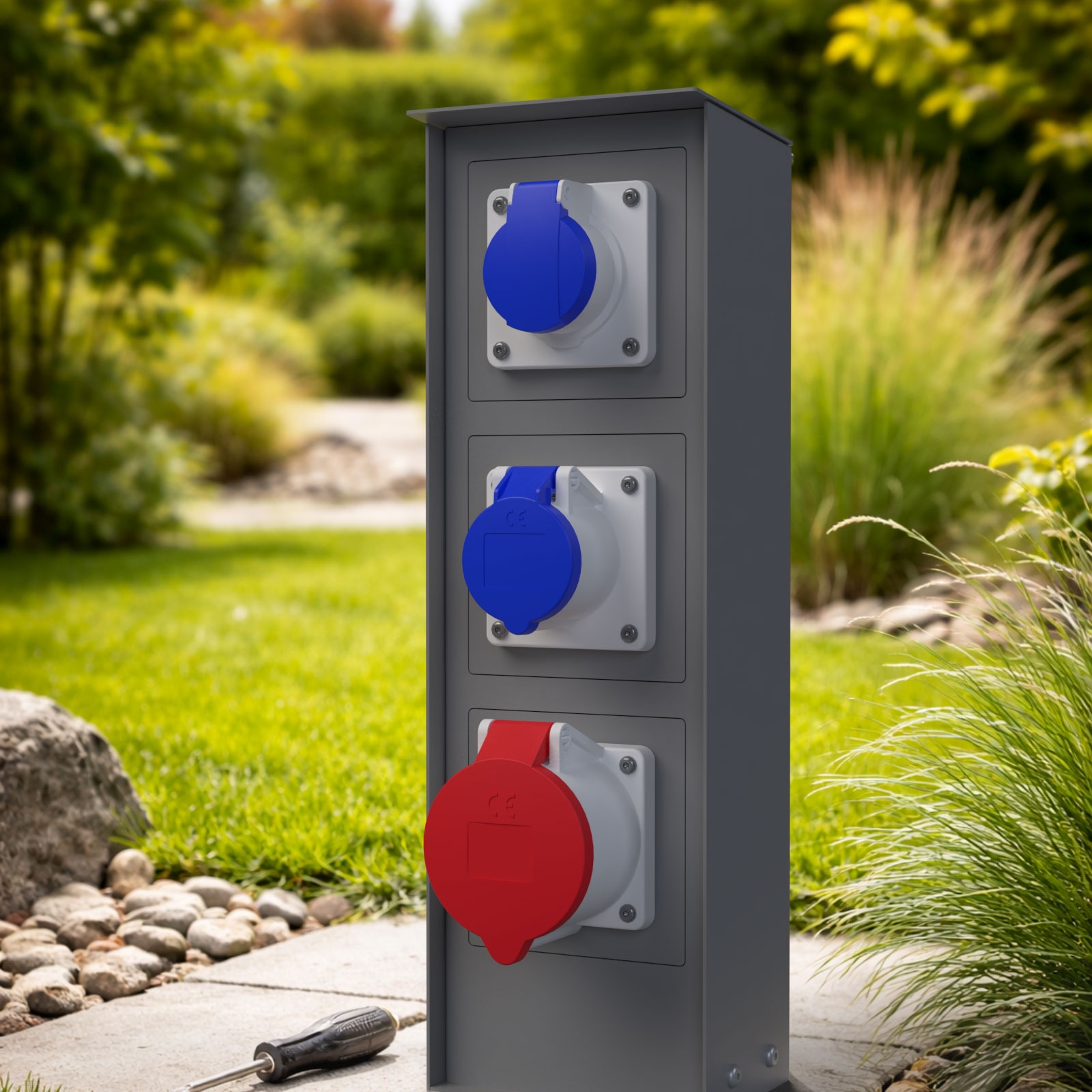 ORDO modular socket column for free-standing installation - 411 mm - RAL 9007 grey aluminium