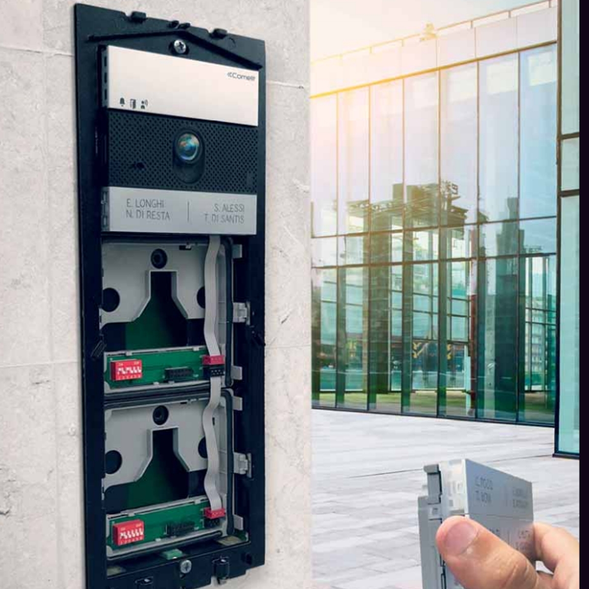 4758f27e091e18375563820407a1dd21c3f91106 Stainless steel video doorbell pedestal designer - RAL of your choice - COMELIT Ultra Touch - complete set