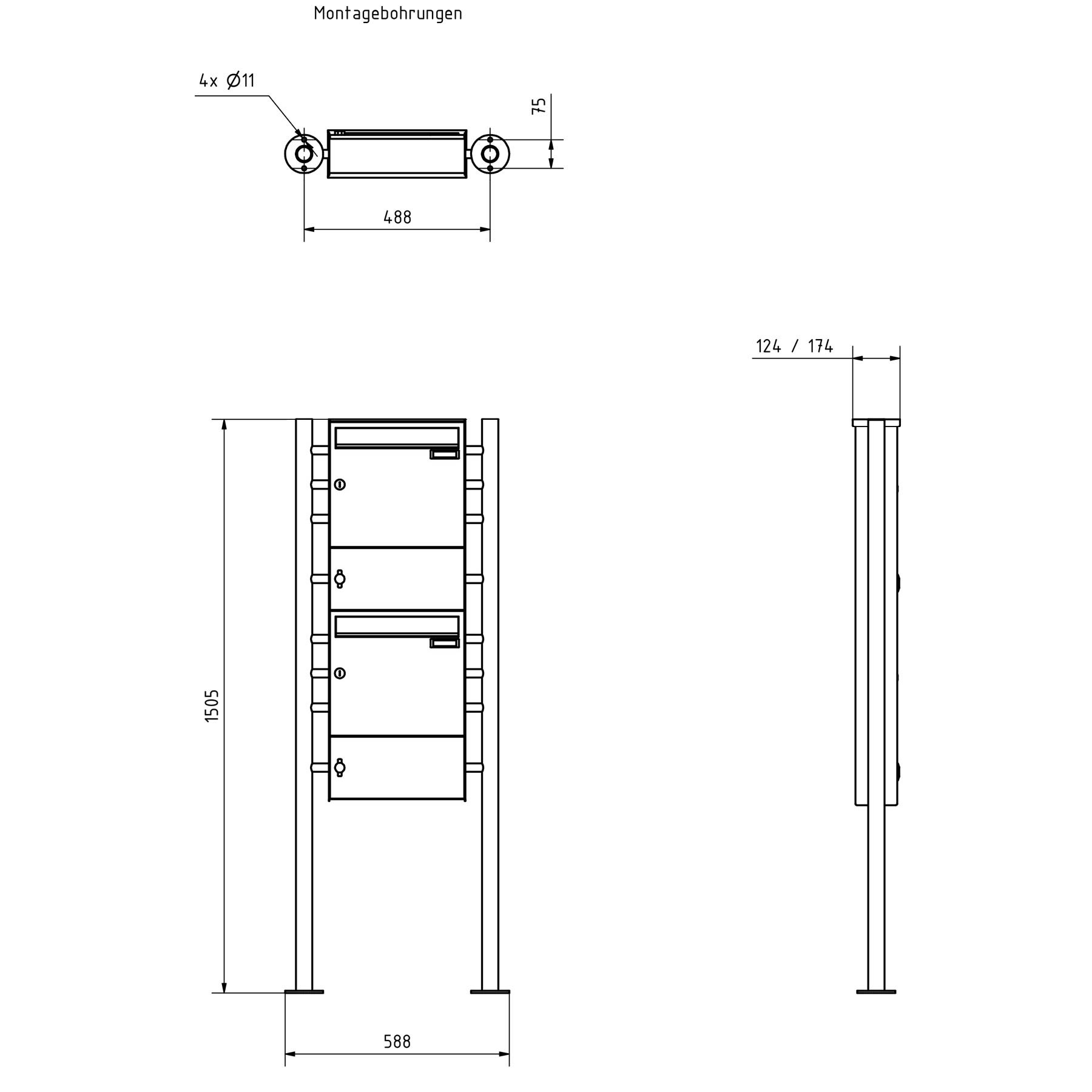 Buzón independiente de 2 piezas de acero inoxidable Diseño BASIC Plus 381X ST-R con compartimento cerrado para periódicos Buzón independiente de 2 piezas de acero inoxidable Diseño BASIC Plus 381X ST-R con compartimento cerrado para periódicos