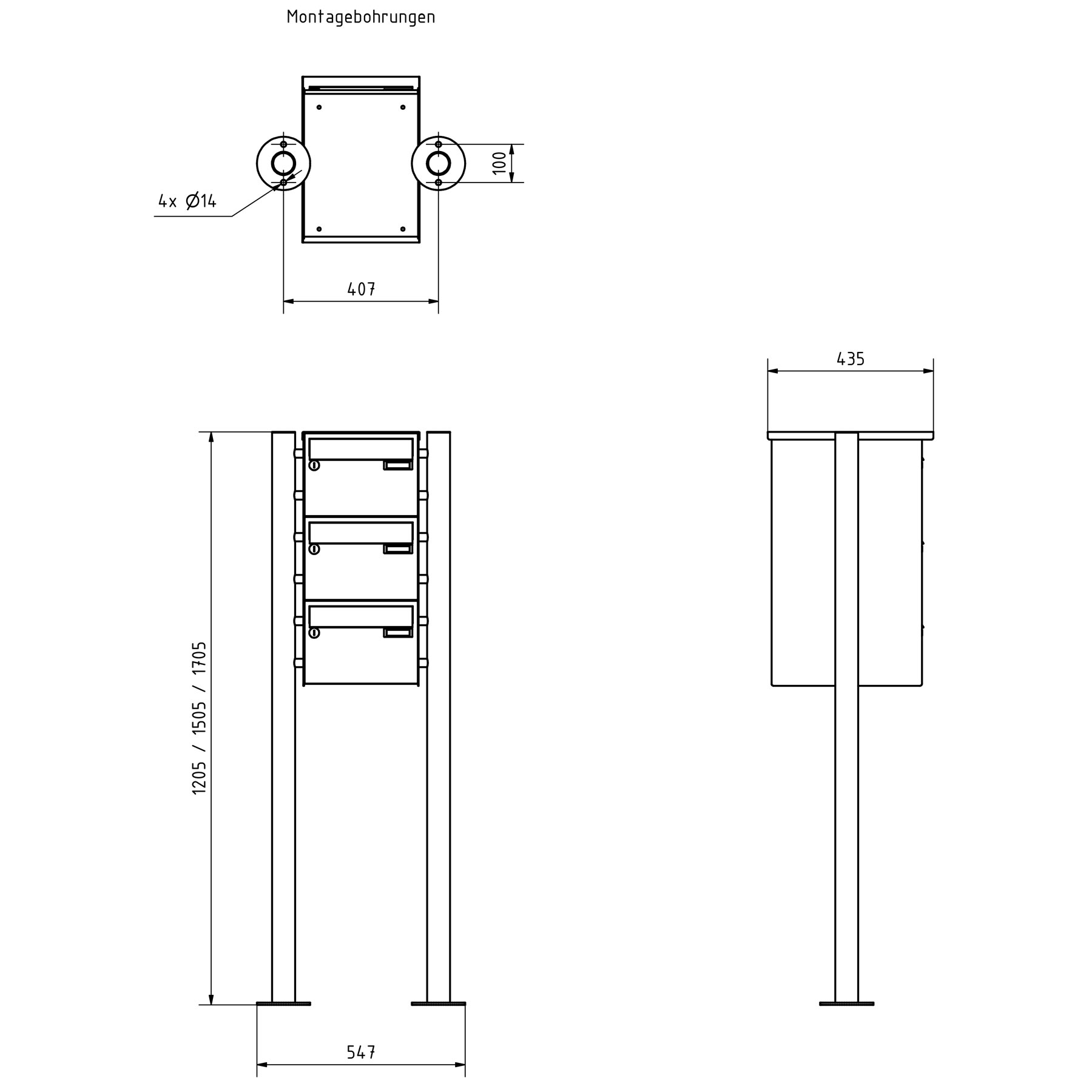 3er Briefkastenanlage freistehend Design BASIC 385220 7016 ST-R - RAL 7016 anthrazitgrau 3er Briefkastenanlage freistehend Design BASIC 385220 7016 ST-R - RAL 7016 anthrazitgrau