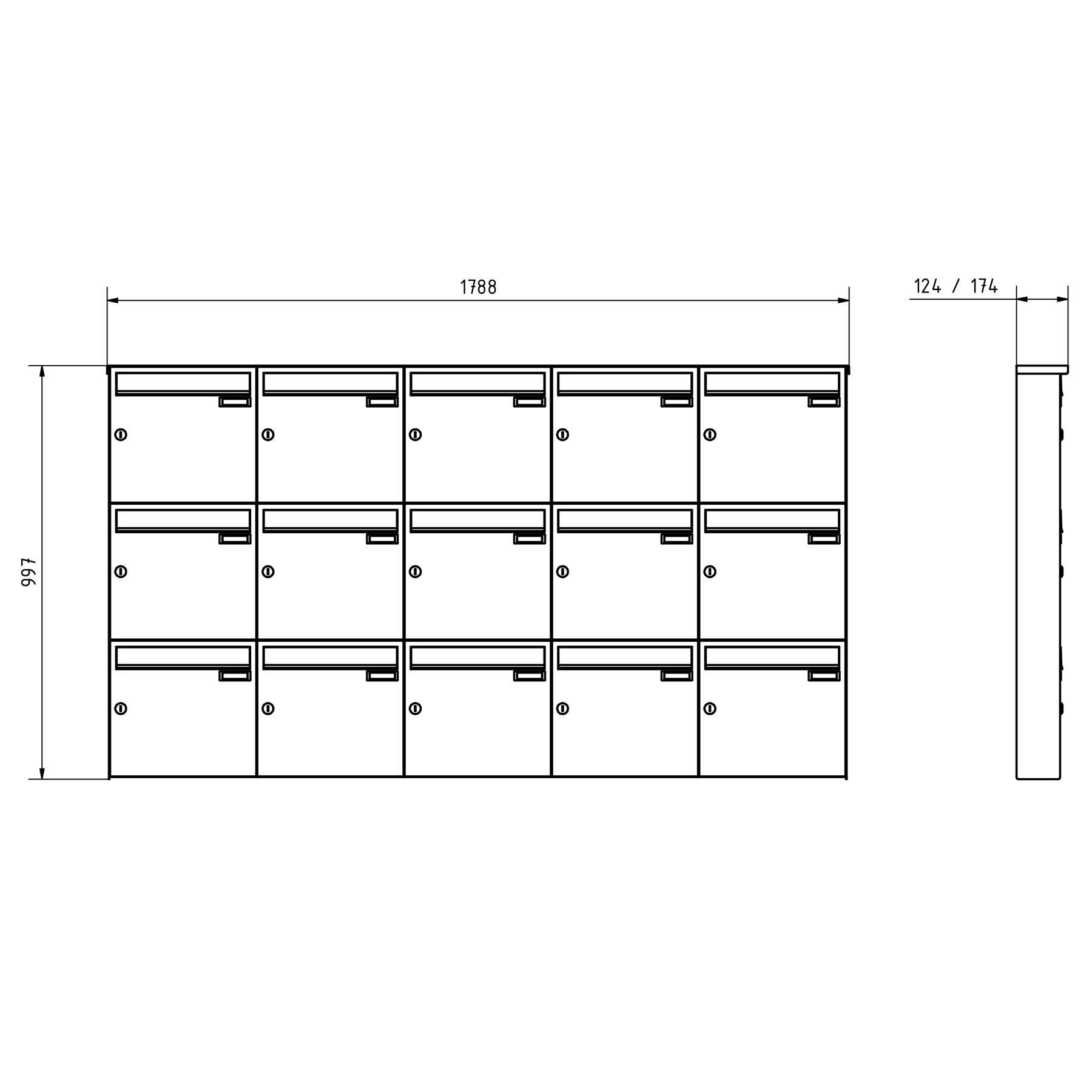 15er 5x3 Edelstahl Aufputz Briefkasten Design BASIC Plus 382XA AP - Edelstahl V2A geschliffen