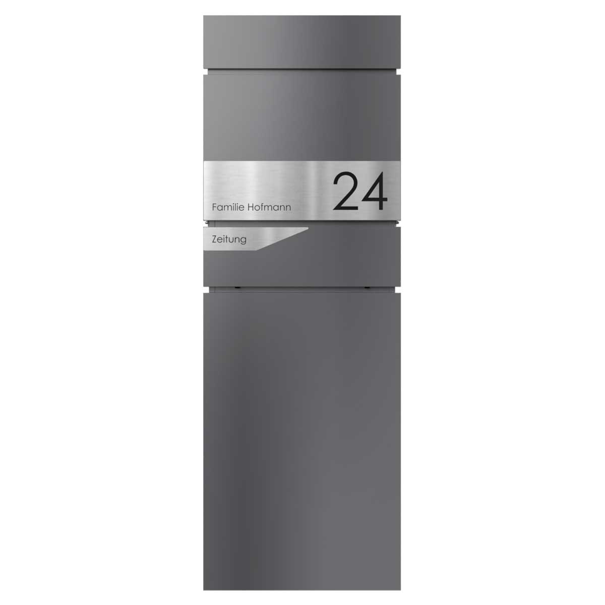 Pedestal letterbox LESSING Edition with newspaper compartment - Design Elegance 1 - DB 703 micaceous iron ore Pedestal letterbox LESSING Edition with newspaper compartment - Design Elegance 1 - DB 703 micaceous iron ore