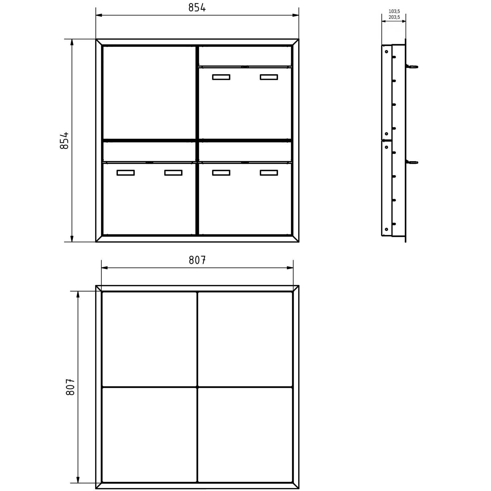 Boîte aux lettres encastrée design 3 pièces GOETHE UP - RAL au choix - Interphone vidéo DoorBird droit