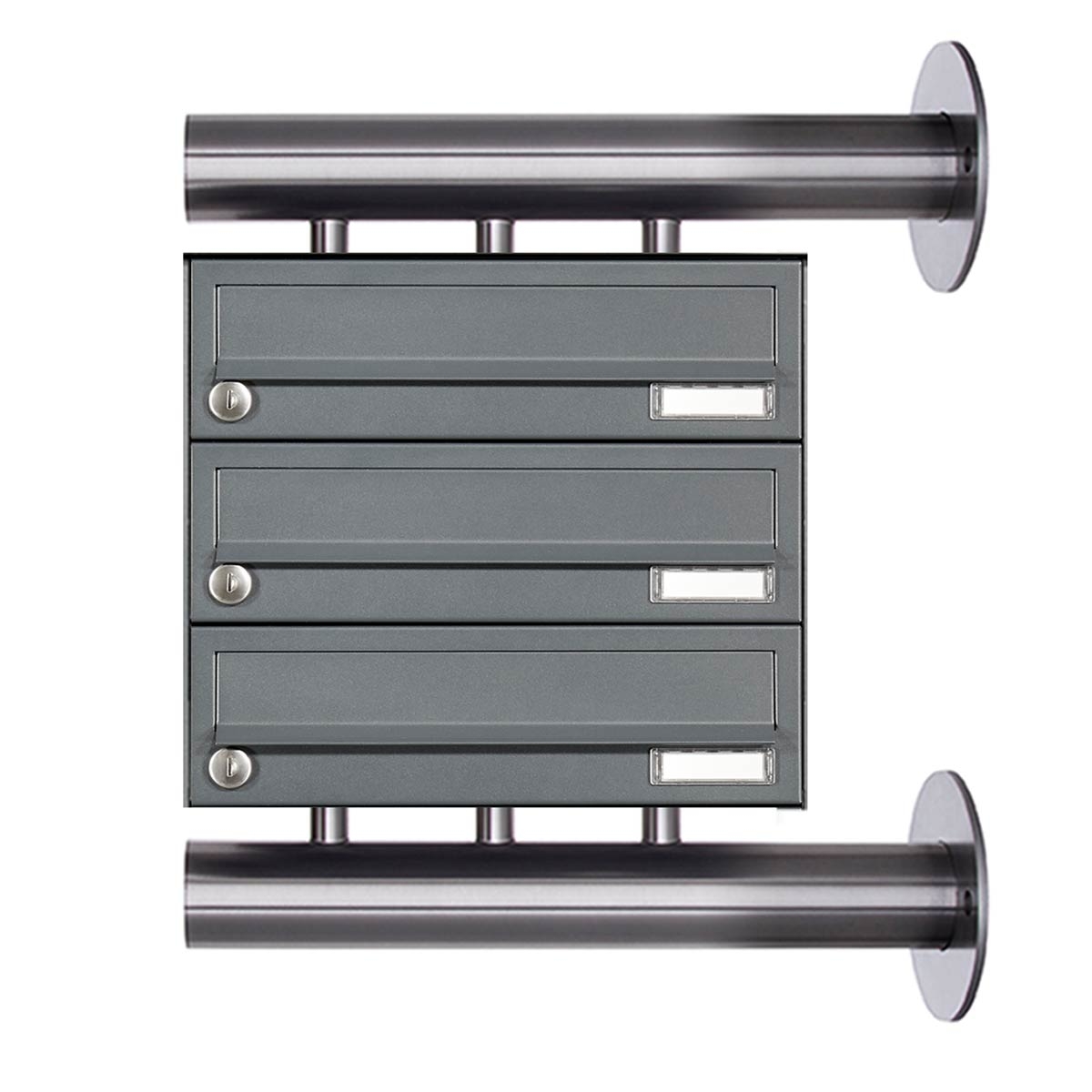 3er Edelstahl Briefkastenanlage Design BASIC Plus 385XW zur seitlichen Wandmontage - RAL nach Wahl 3er Edelstahl Briefkastenanlage Design BASIC Plus 385XW zur seitlichen Wandmontage - RAL nach Wahl