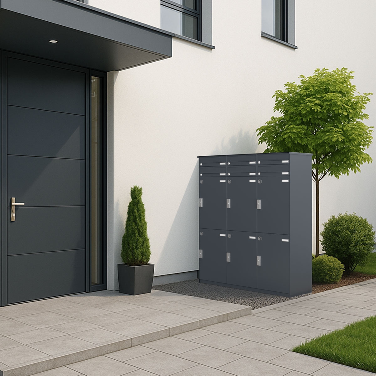 6er Edelstahl Paketfachanlage BASIC Plus 863X STL mit Paketfach 370x550 und Briefkasten 370x110 - Farbe nach Wahl