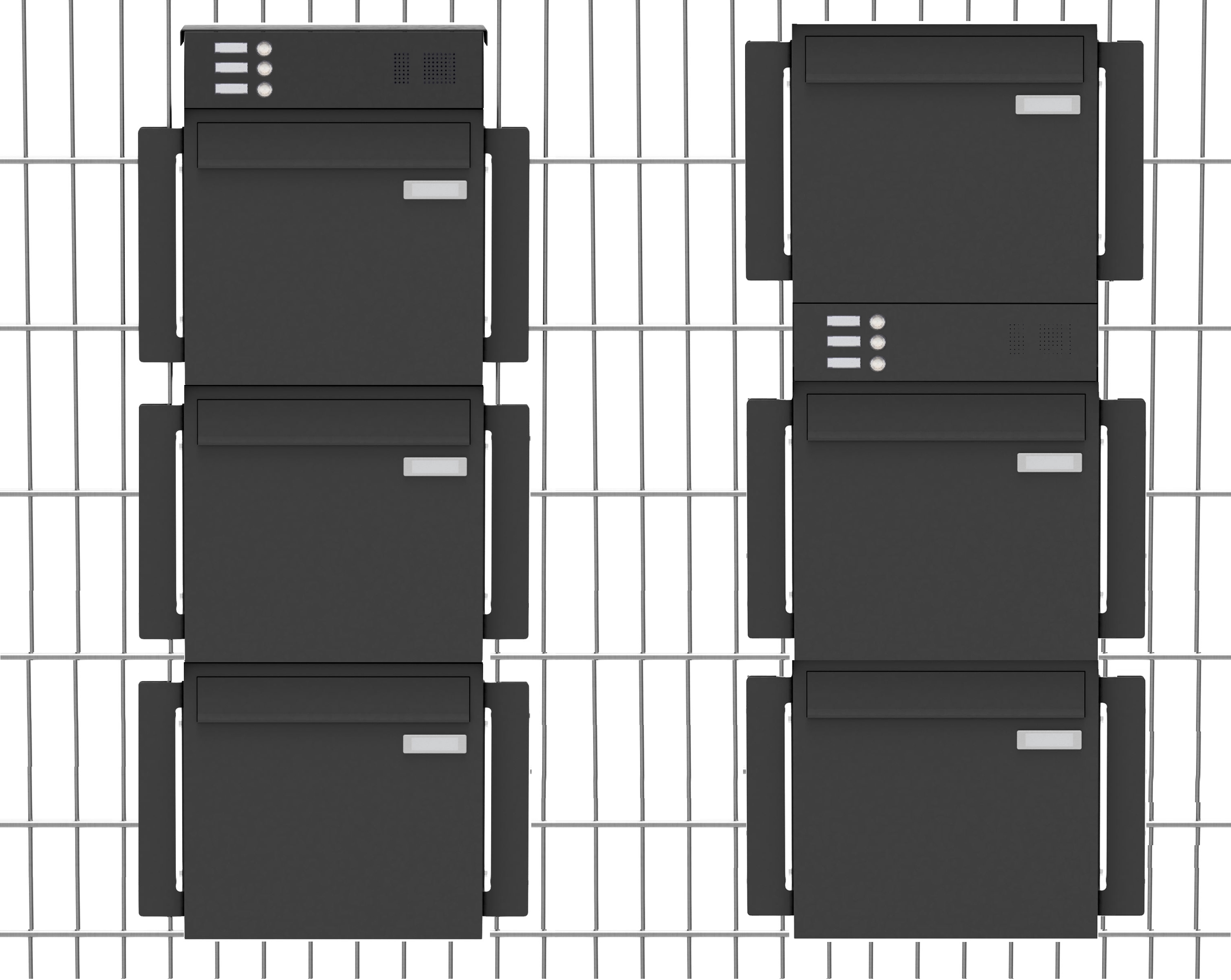3x Befestigung f. Stabmattenzaun 330mm mit Sprechstelle - RAL 3x Befestigung f. Stabmattenzaun 330mm mit Sprechstelle - RAL