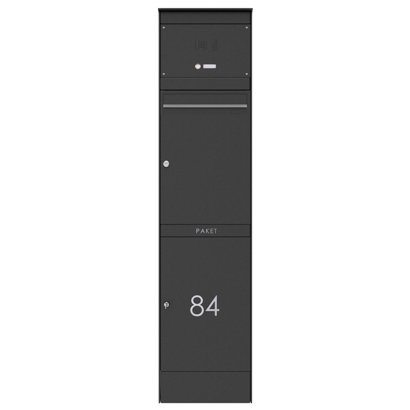 Letterbox pedestal BASIC Plus 864X with parcel compartment 550x370 & bell box - RAL of your choice Letterbox pedestal BASIC Plus 864X with parcel compartment 550x370 & bell box - RAL of your choice