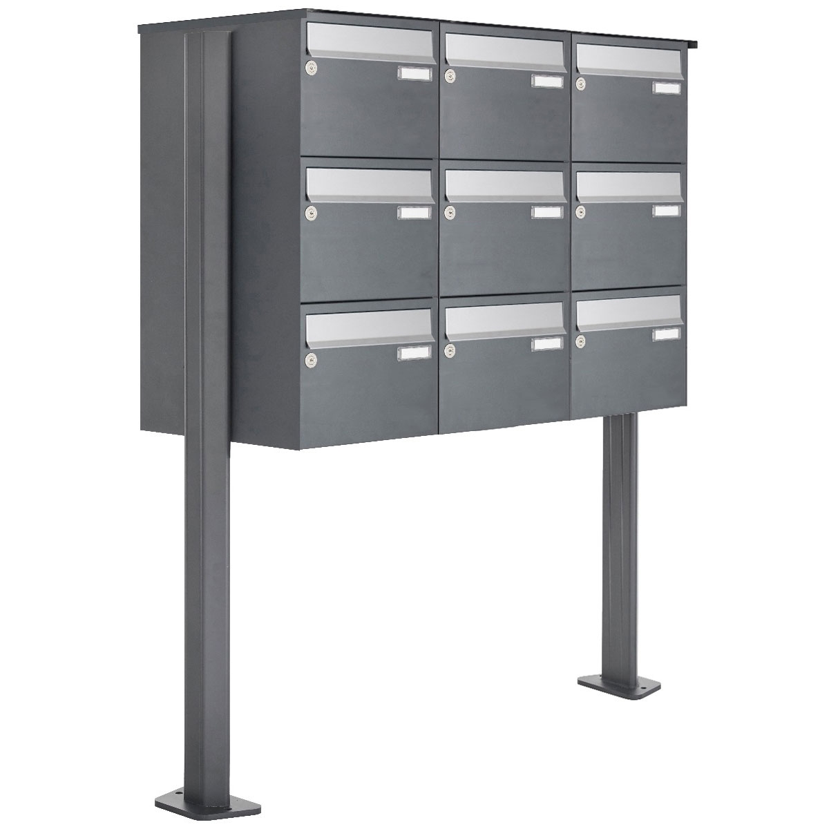 9er Briefkastenanlage freistehend Design BASIC Plus 385XP ST-T - Edelstahl-RAL nach Wahl
