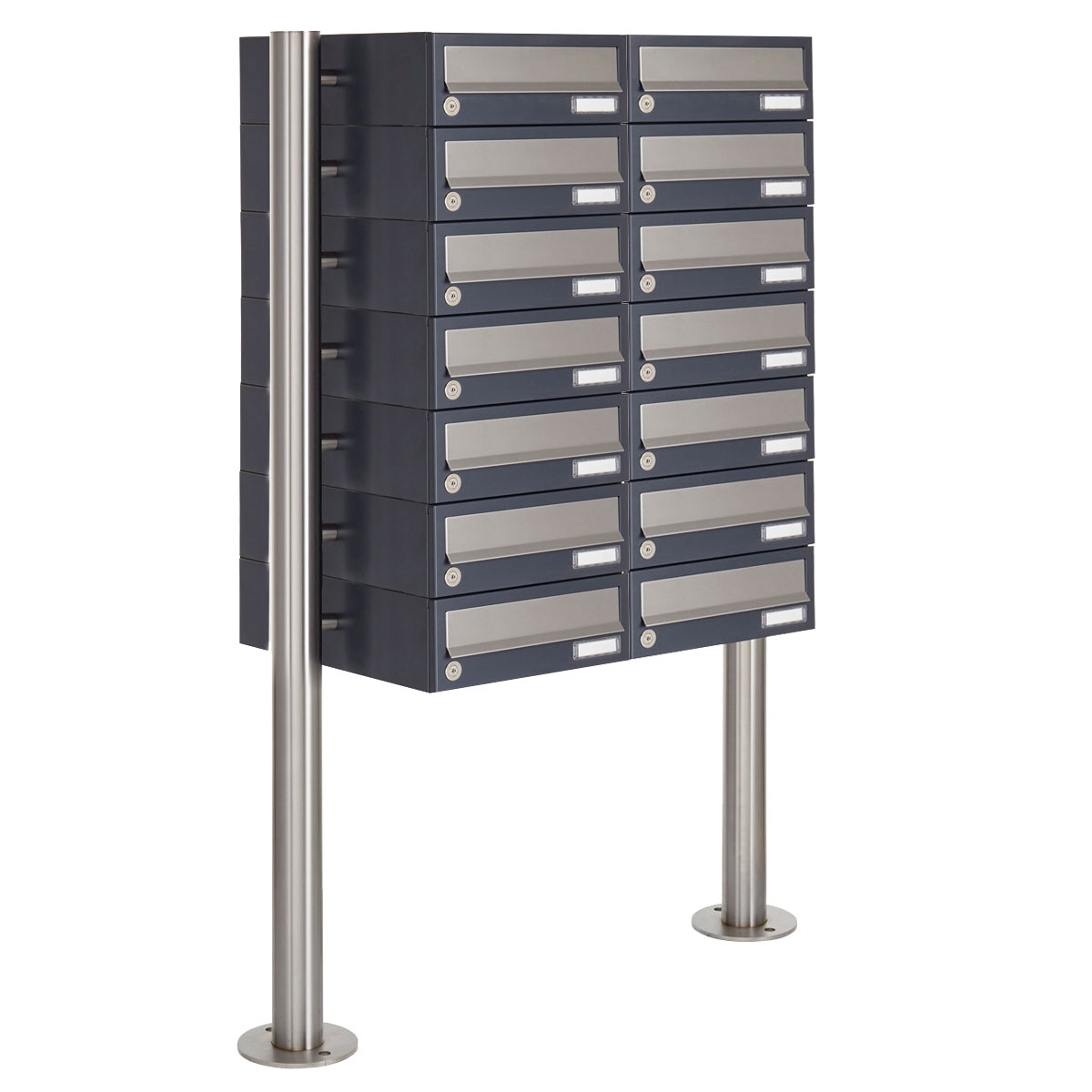 14er Briefkastenanlage freistehend Design BASIC 385 ST-R - Edelstahl-RAL 7016 anthrazitgrau