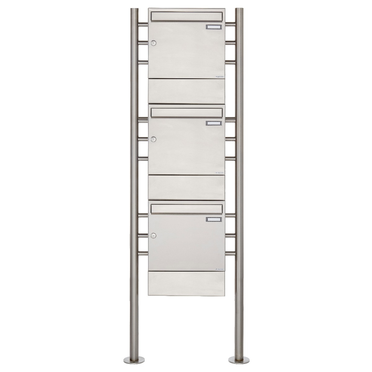 3er 1x3 stainless steel letterbox design BASIC 381 ST-R with newspaper compartments 3er 1x3 stainless steel letterbox design BASIC 381 ST-R with newspaper compartments