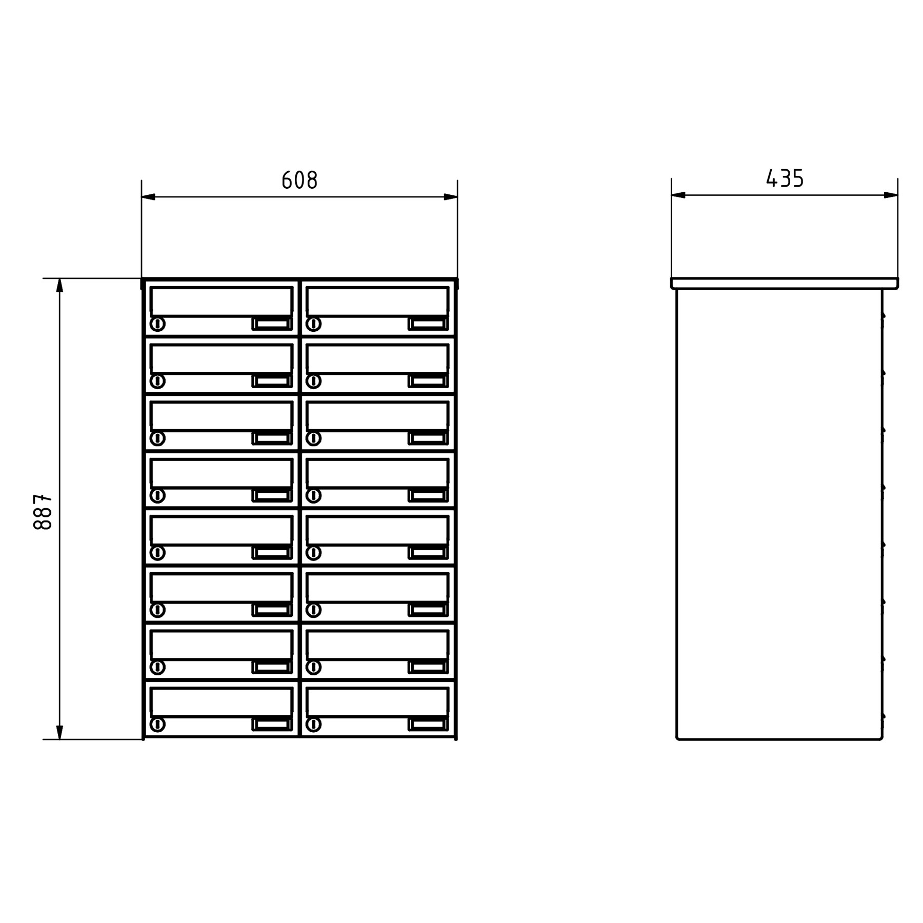 16er 8x2 Aufputz Briefkastenanlage Design BASIC 385A- VA AP - Edelstahl V2A, geschliffen