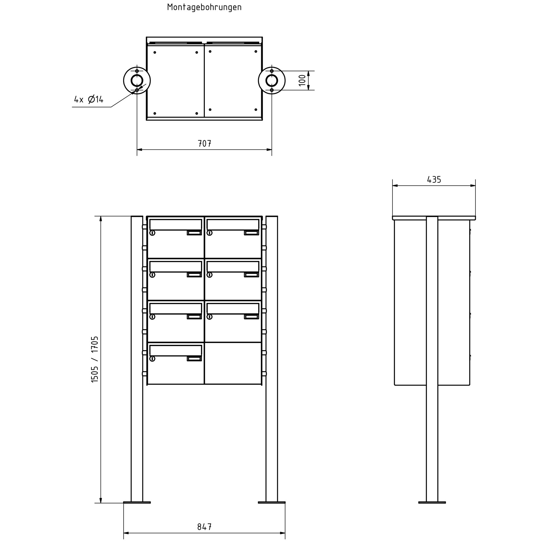 7er 4x2 stainless steel free-standing letterbox Design BASIC Plus 385X ST-R - 220mm - RAL of your choice 7er 4x2 stainless steel free-standing letterbox Design BASIC Plus 385X ST-R - 220mm - RAL of your choice