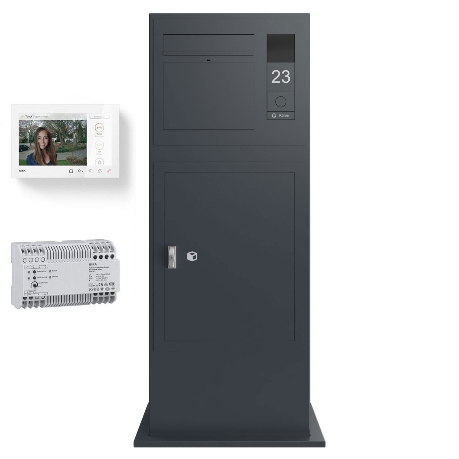 Design letterbox pillar GRIMM - Colour of your choice - GIRA System 106 - Video intercom system - VIDEO complete set right