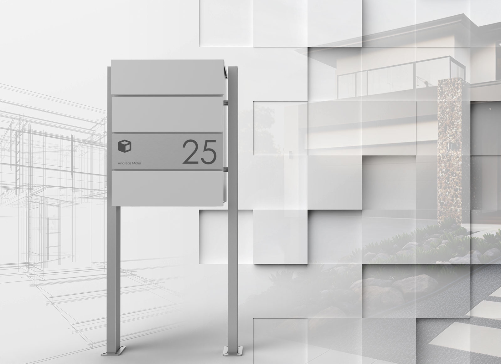 Freestanding parcel box KANT Edition ST-Q - Design Elegance 1 - RAL 9007 grey aluminium Freestanding parcel box KANT Edition ST-Q - Design Elegance 1 - RAL 9007 grey aluminium