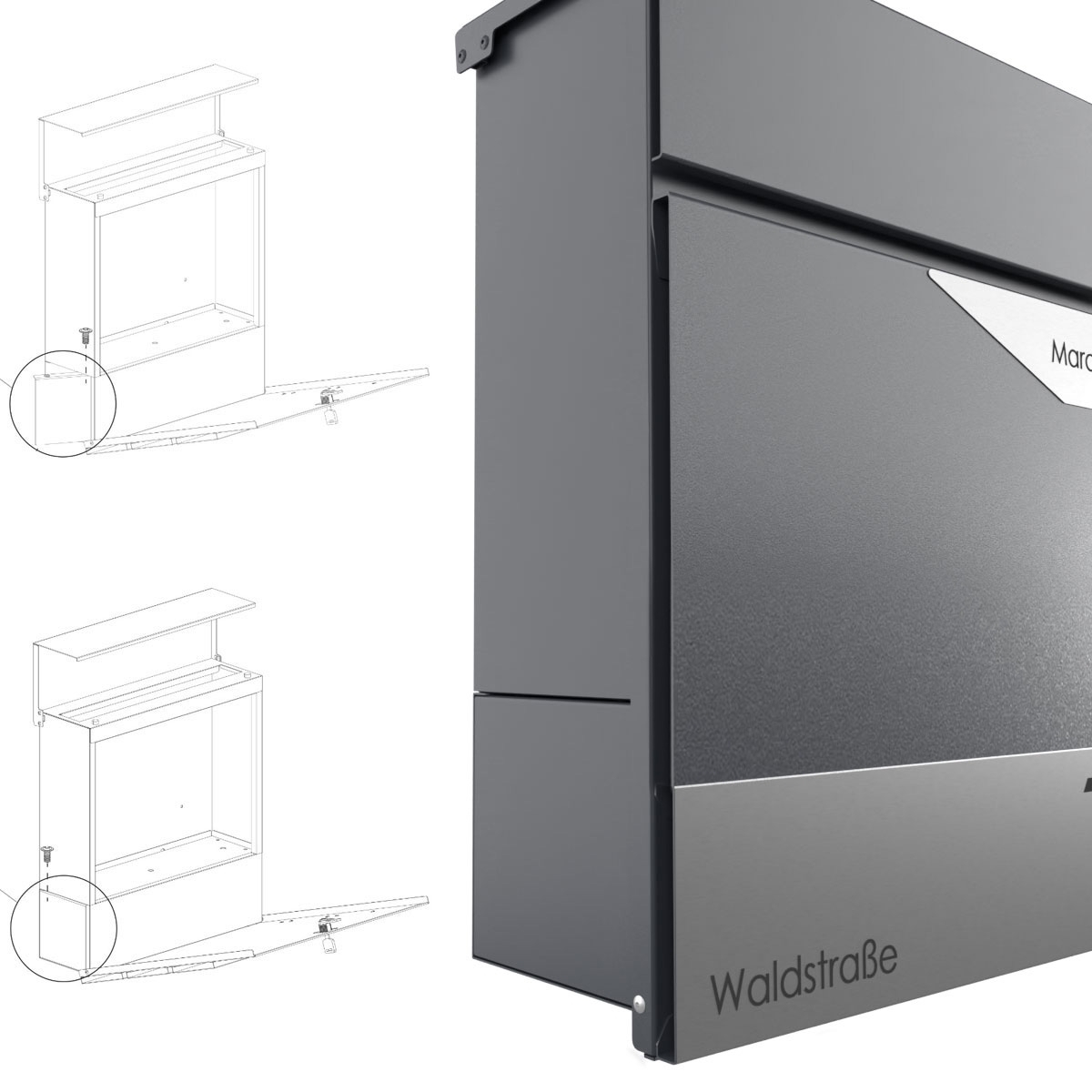 Boîte aux lettres sur pied KANT Edition avec porte-journaux - Design Elegance 4 - RAL 7016 gris anthracite