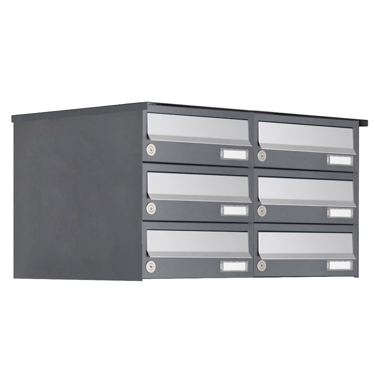 6er 3x2 Aufputz Briefkastenanlage Design BASIC 385A AP -Edelstahl-RAL 7016 anthrazit 6er 3x2 Aufputz Briefkastenanlage Design BASIC 385A AP -Edelstahl-RAL 7016 anthrazit