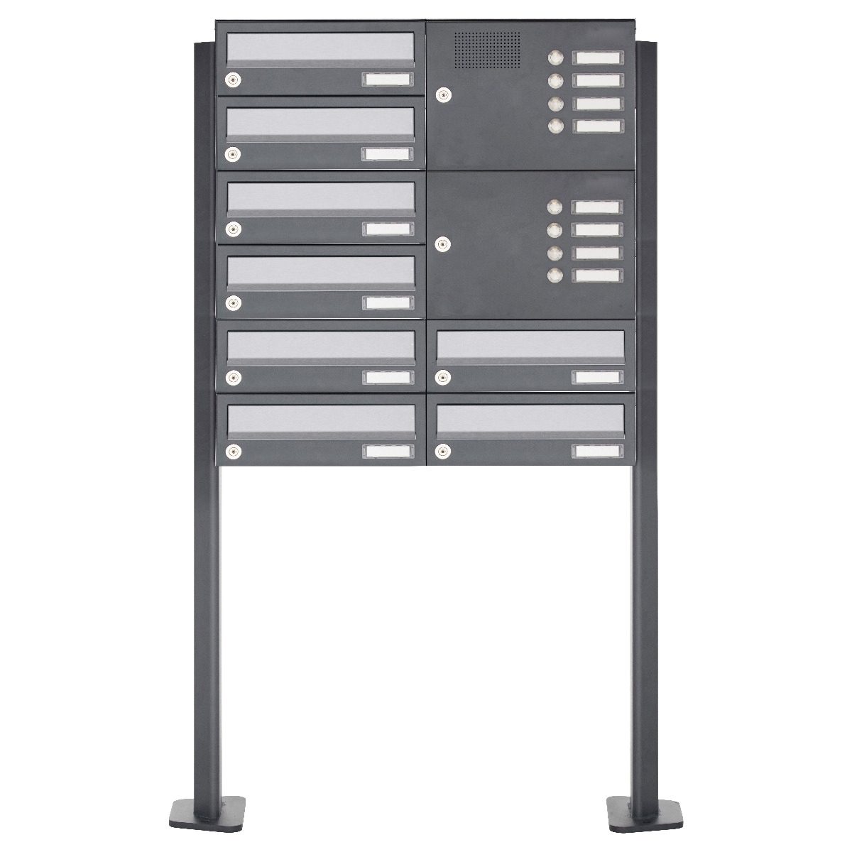 8er Standbriefkasten Design BASIC 385P ST-T mit Klingelkasten - Edelstahl-RAL 7016 anthrazit 8er Standbriefkasten Design BASIC 385P ST-T mit Klingelkasten - Edelstahl-RAL 7016 anthrazit