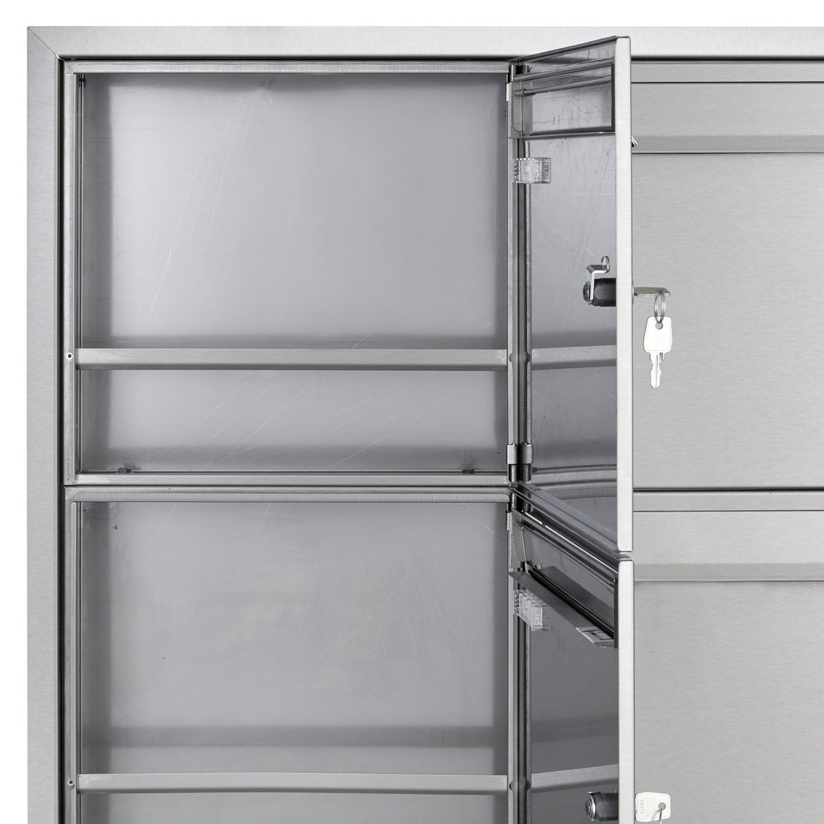 8-piece stainless steel flush-mounted letterbox system BASIC Plus 382XU UP with bell box on the side