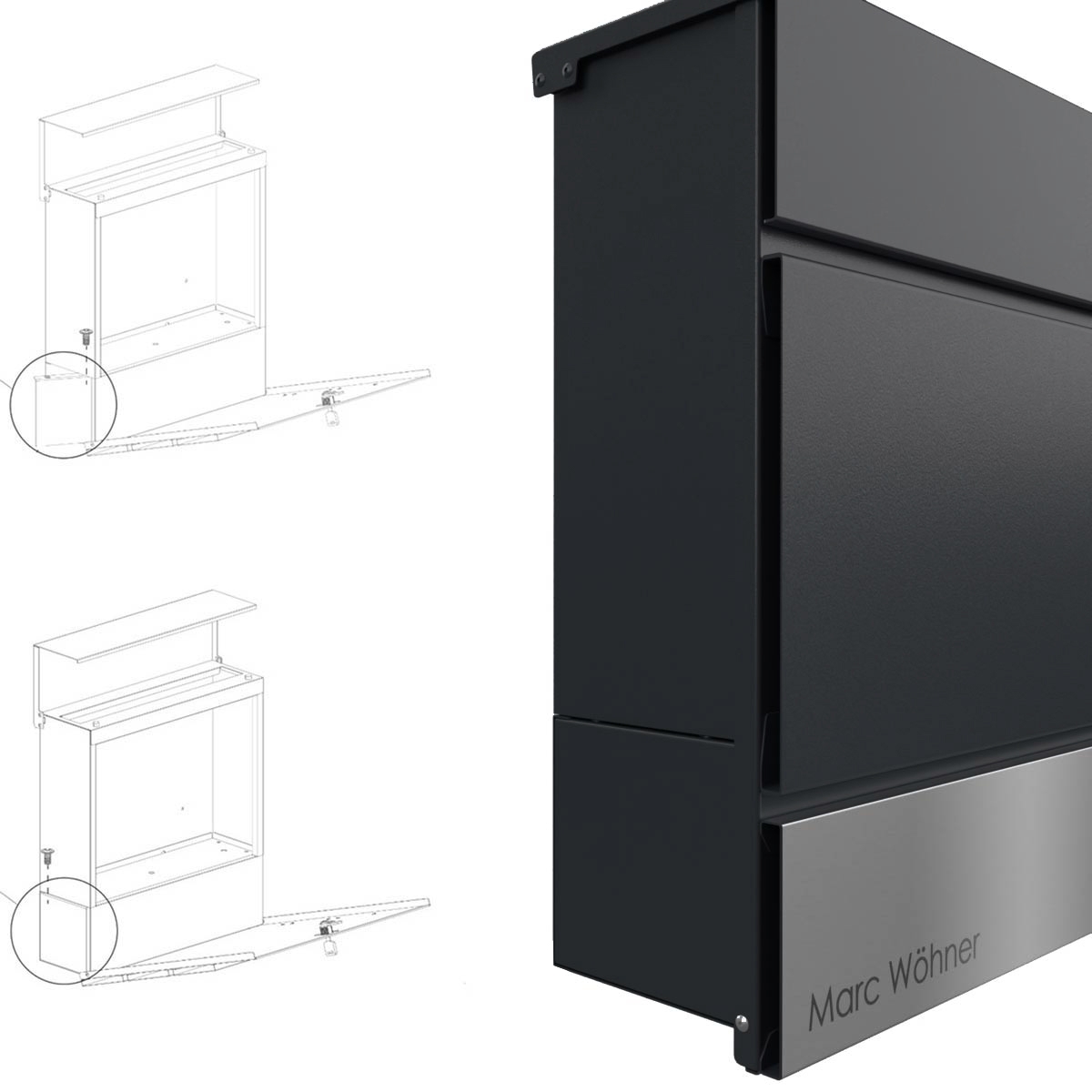 cd7e0777130d65e15053708ab8e9534922544ab0 KANT Edition free-standing letterbox with newspaper compartment - Elegance 4 design - RAL 9005 jet black