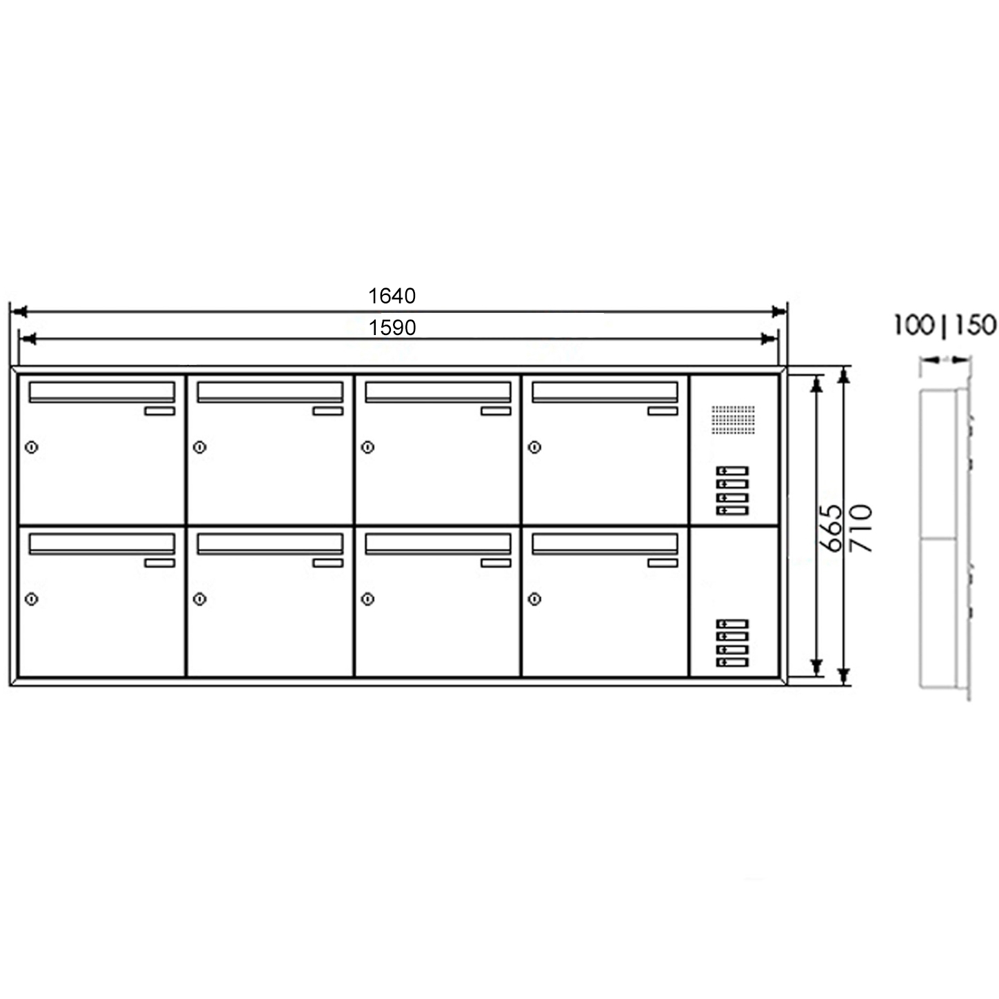 8er Edelstahl Unterputz Briefkastenanlage BASIC Plus 382XU UP mit Klingelkasten seitlich - RAL nach Wahl 8er Edelstahl Unterputz Briefkastenanlage BASIC Plus 382XU UP mit Klingelkasten seitlich - RAL nach Wahl
