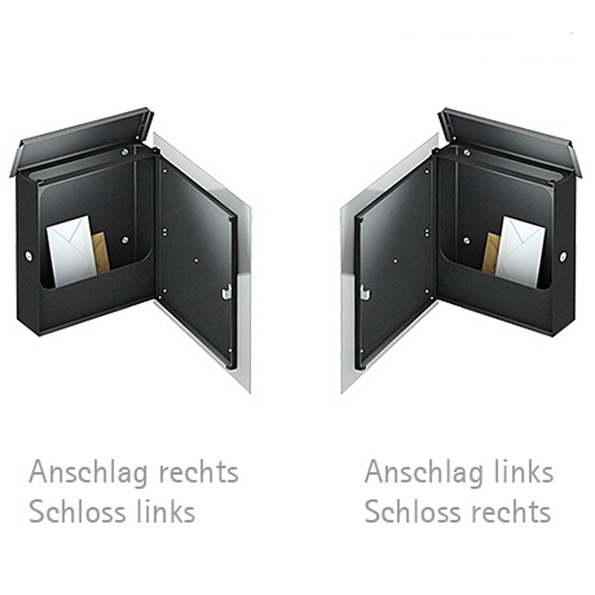 Design Edelstahl Briefkasten SCHILLER MEDIUM Elegance III mit Griffleiste - Hausnummer - Name - RAL nach Wahl