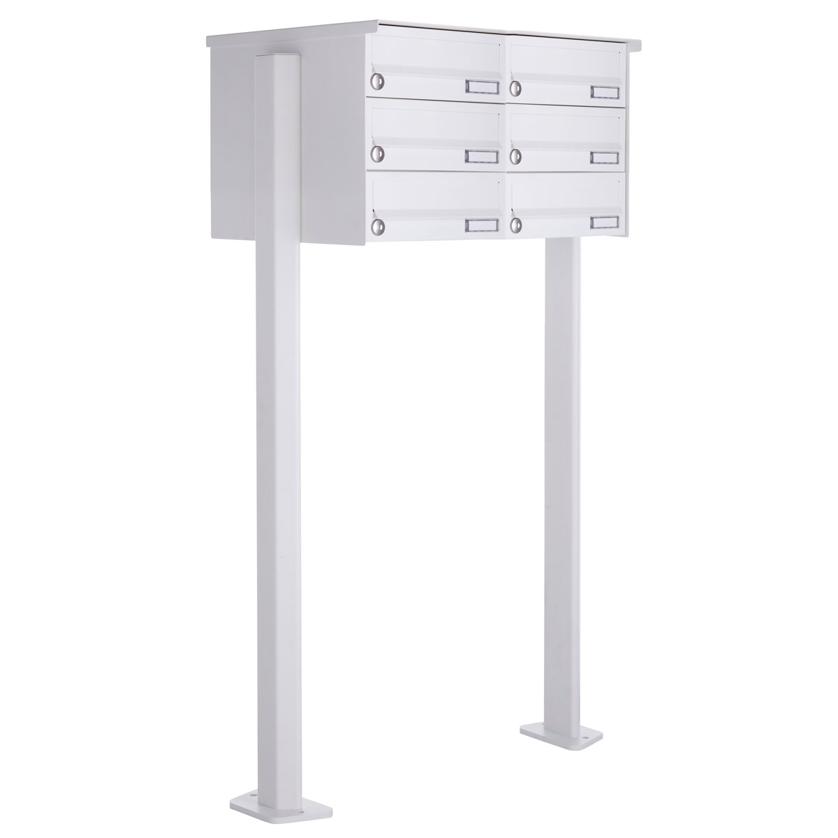 6er 3x2 Standbriefkasten Design BASIC 385P-9016 ST-T - RAL 9016 verkehrsweiß