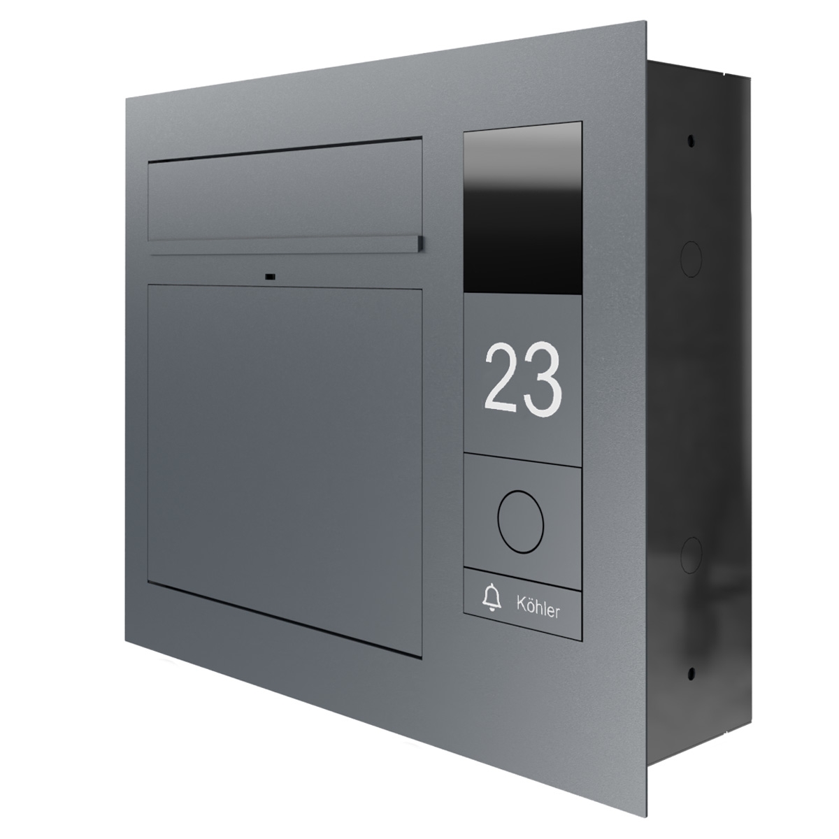 Design flush-mounted letterbox GRIMM - Colour of your choice - GIRA System 106 - Video intercom right - VIDEO complete set Design flush-mounted letterbox GRIMM - Colour of your choice - GIRA System 106 - Video intercom right - VIDEO complete set