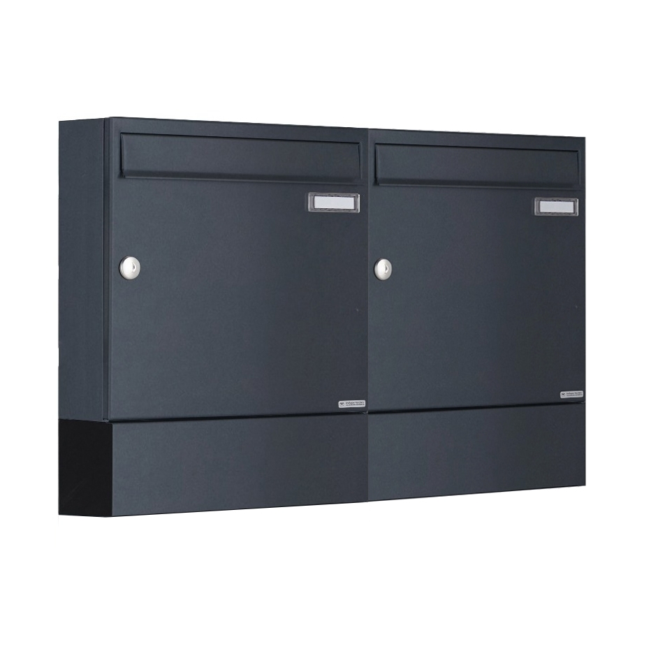 2er 1x2 Aufputz Briefkasten BASIC 382A AP mit Zeitungsfach - RAL 7016 anthrazitgrau 2er 1x2 Aufputz Briefkasten BASIC 382A AP mit Zeitungsfach - RAL 7016 anthrazitgrau